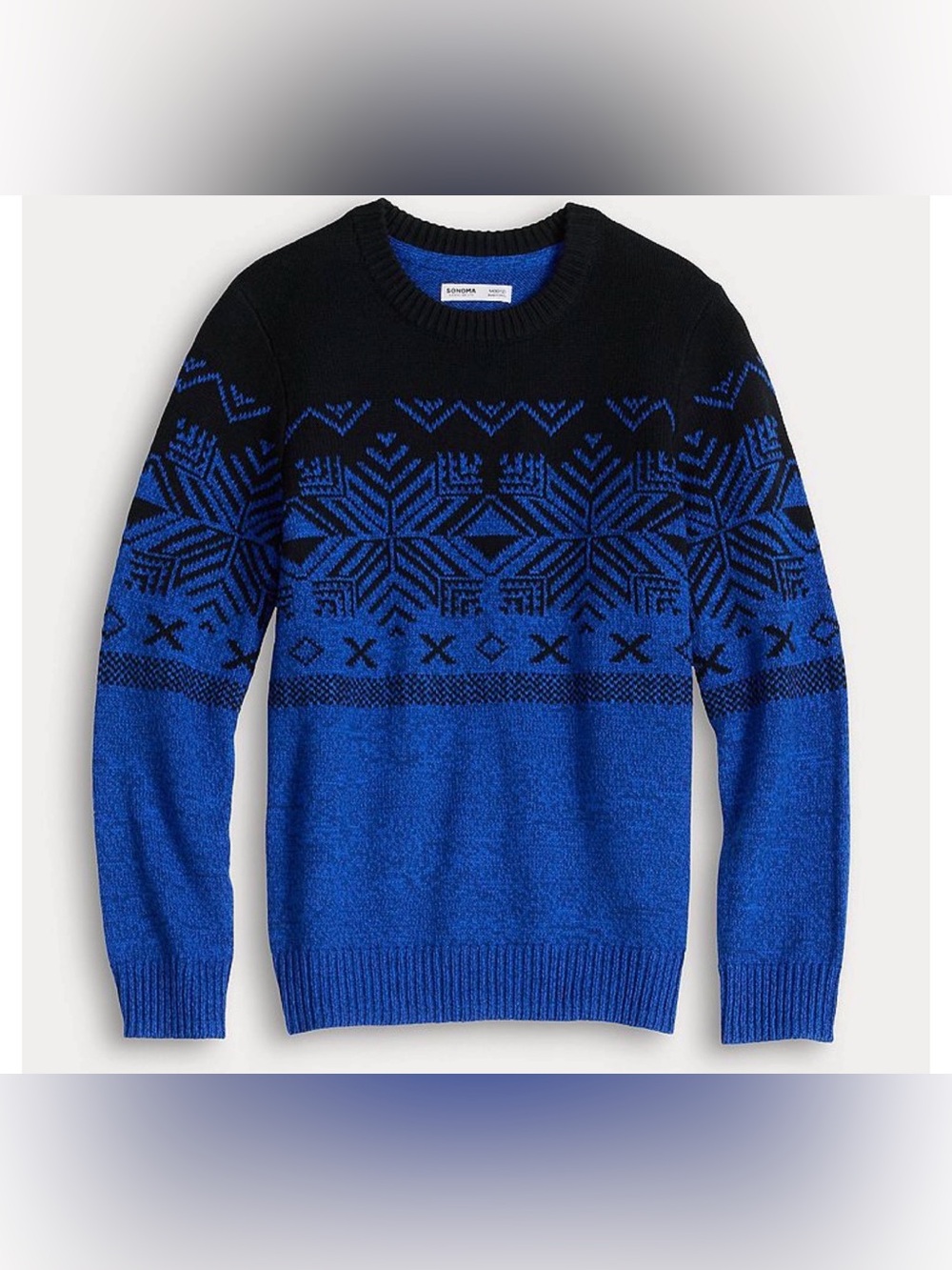 Sonoma Boys Blue and Black Fair Isle Crewneck Sweater - XL (18/20)